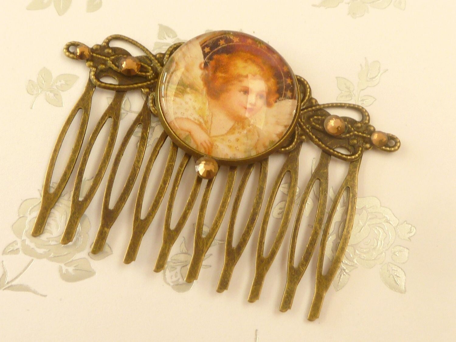 Weihnachtlicher Engel Haarkamm beige bronze Seiten Steckkamm