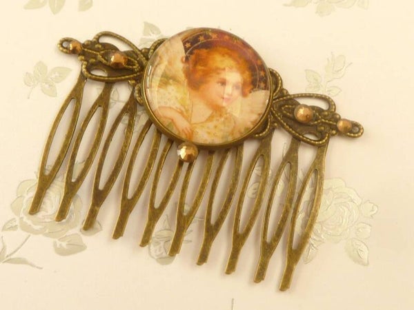 Weihnachtlicher Engel Haarkamm beige bronze Seiten Steckkamm