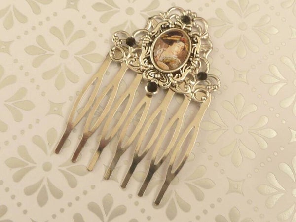Kleiner Haarkamm mit Geisha Motiv silberfarben Japan Stil