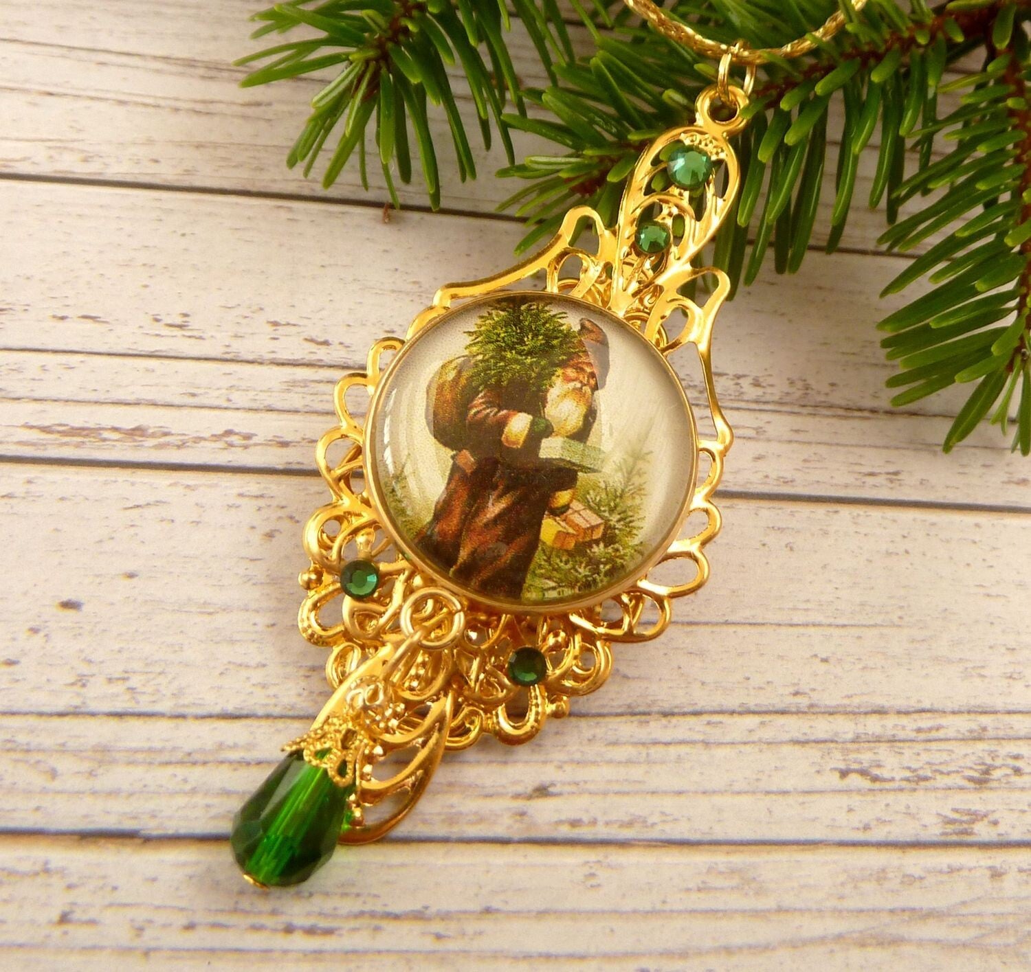 Winterlicher Deko-Anhänger mit Santa Claus tropfenform goldfarben
