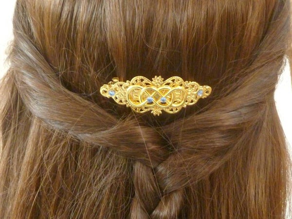 Kleine Haarspange mit keltischen Knoten goldfarben Zopf Haarschmuck