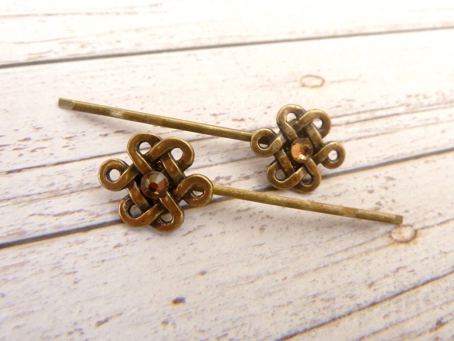 Haarklemmen mit keltischen Knoten 2er Set goldbraun bronzefarben