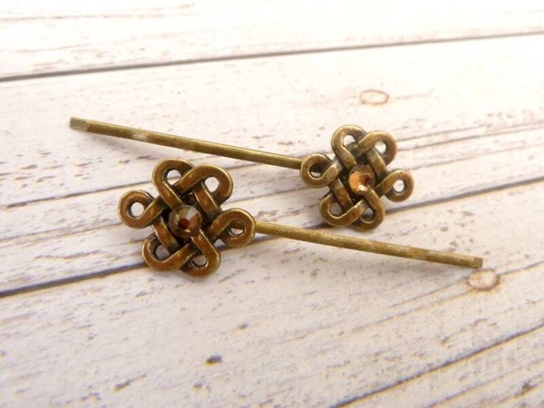 Haarklemmen mit keltischen Knoten 2er Set goldbraun bronzefarben