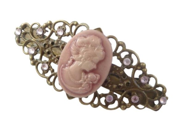 Romantische Haarspange mit Kamee in rosa bronze, antik Haarschmuck