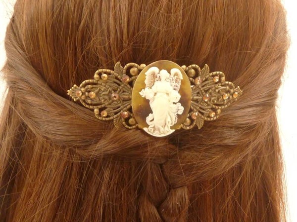 Nostalgische Haarspange mit großer Engel Kamee bronzefarben