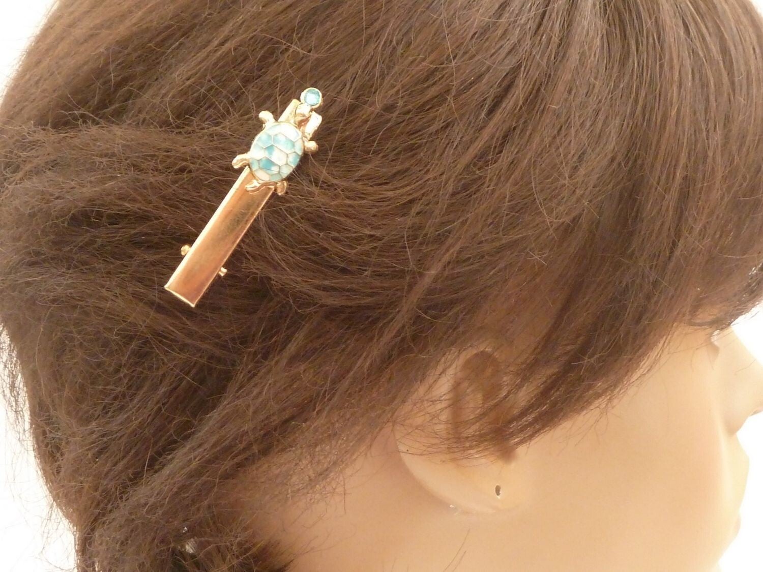 Maritimer Haarclip goldfarben mit emailliertem Schildkröten Emblem