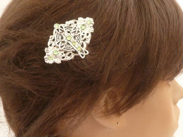 Kleiner Haarclip mit keltischem Kreuz Irland Stil Haarschmuck silberfarben