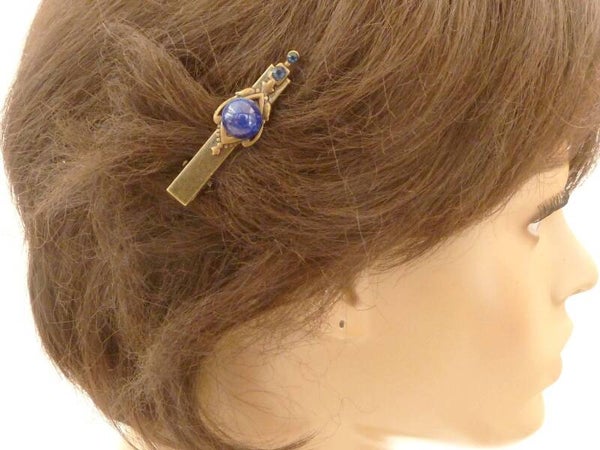 Edelstein Haarclip mit Lapis Lazuli Cabochon bronzefarben