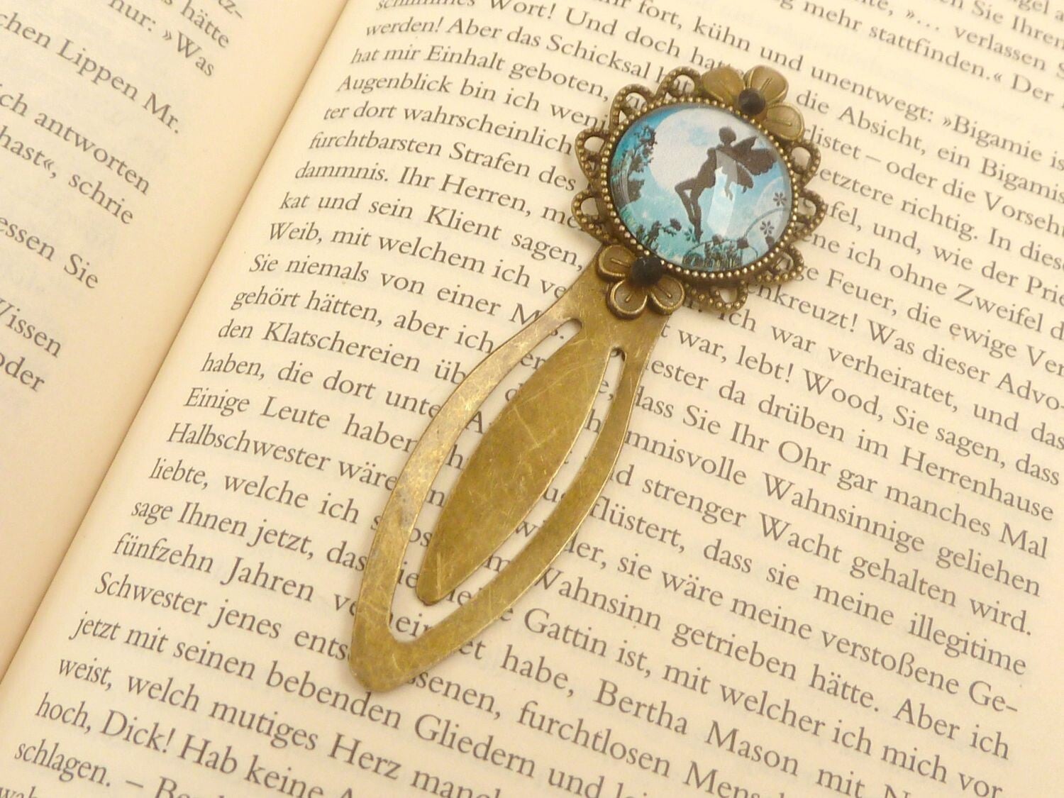 Lesezeichen Im Vintage Stil mit Elfe Motiv bronzefarben,