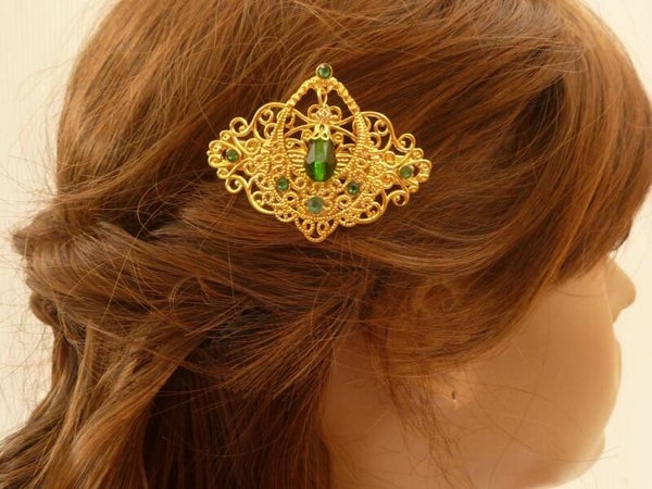 Kleine Haarspange mit Tropfenperle goldfarben orient Stil