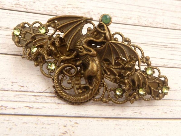 Haarspange mit drei Drachen Ornamenten in bronzefarben Mittelalter Haarschmuck LARP