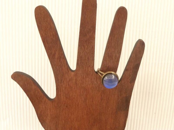 Stimmungsring Farbwechsel temperatursensibler Glas Cabochon bronzefarbene Ringschiene größenverstellbar