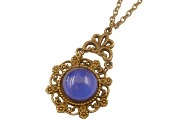 Erlesene Stimmungshalskette Farbwechsel temperatursensibler Glas Cabochon bronzefarben Antik Design
