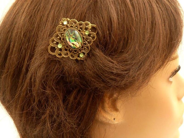 Kleiner Haarkamm mit Abalone Muschelscheibe antik Stil Haarschmuck