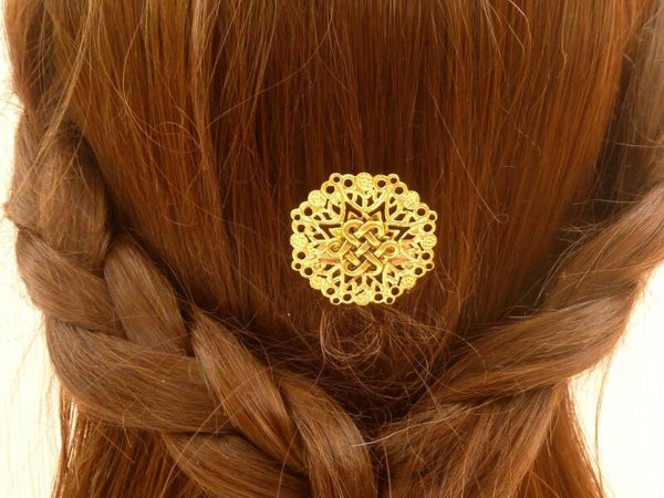 Kleiner Haarkamm im Irland Stil goldfarben mit keltischen Knoten Seiten Steckkamm
