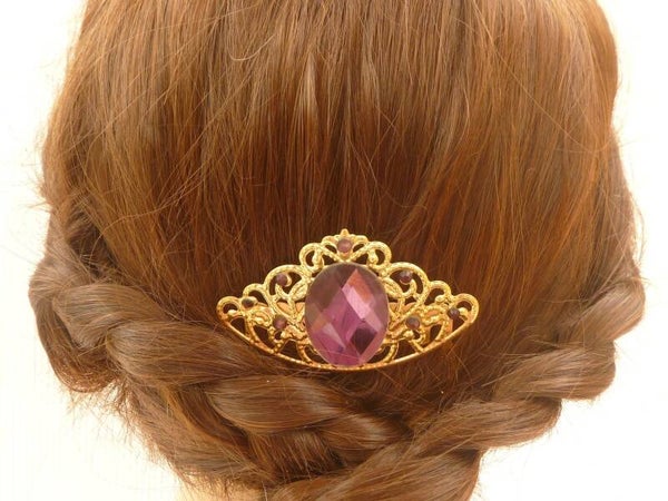 Braut Hochzeit Haarkamm goldfarben mit großem Schmuckstein lila Steckfrisur Haarschmuck