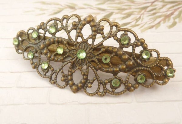Haarspange im Antik Stil mit grünem Strass Haarschmuck bronzefarben Geschenkidee