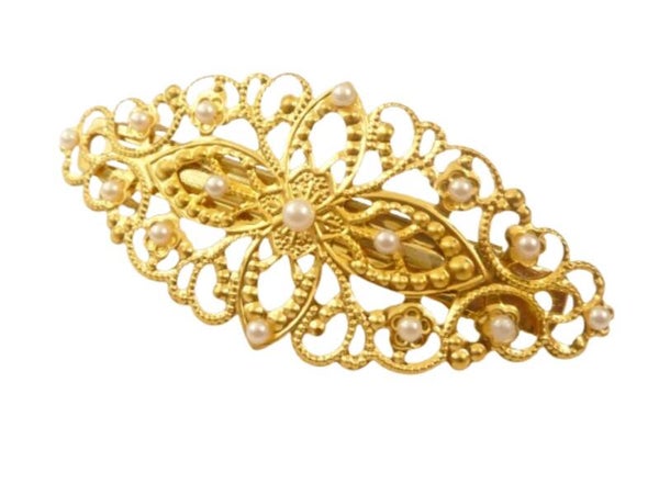 Haarspange im Antik Stil mit weißen Halbperlen Strass Haarschmuck Braut Hochzeit