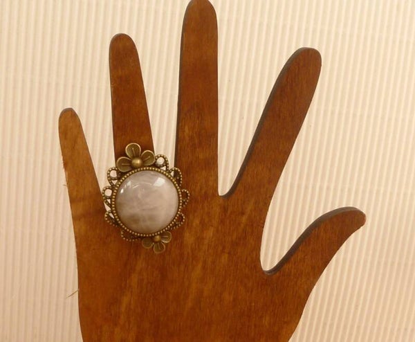 Großer Statement Ring mit Rosenquarz Cabochon bronzefarben Geschenkidee Frau Freundin