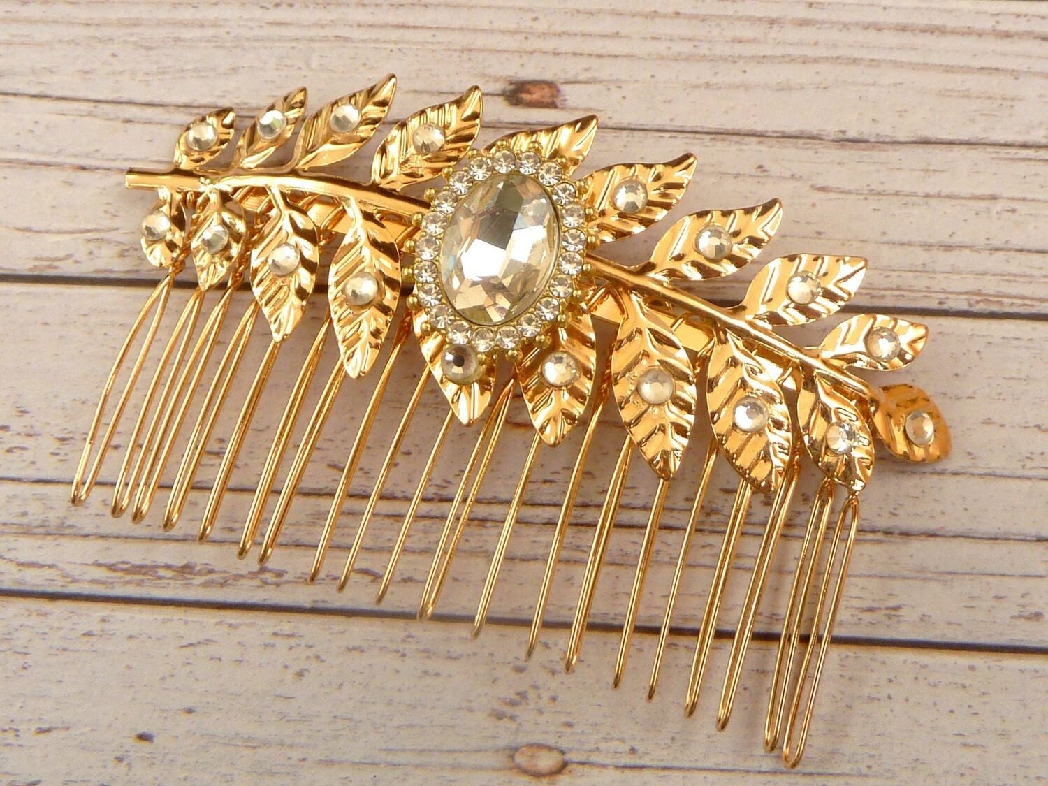 Haarkamm in griechischem Stil mit Blüte und Blättern goldfarben Hochzeit Haarschmuck
