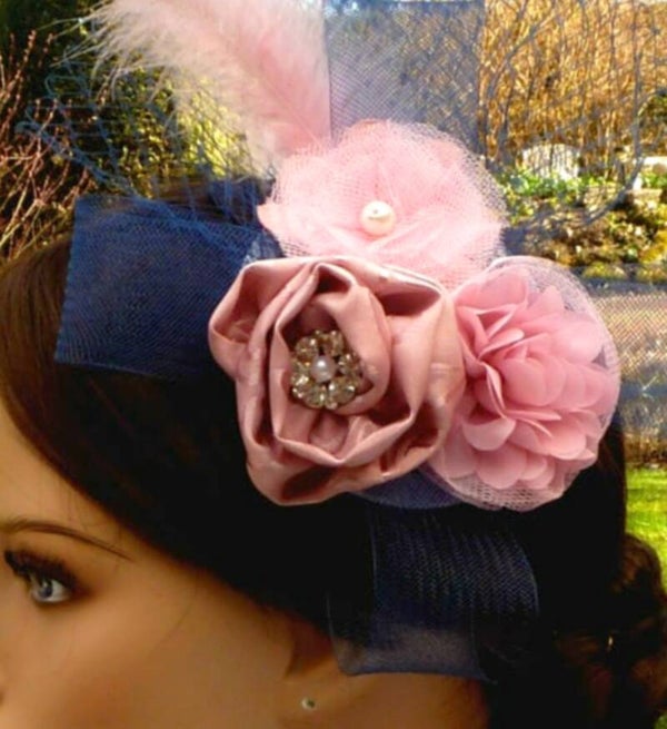 Fascinator Haarschmuck, Kopfschmuck, rosa Blüten, Schleier, Braut Kopfschmuck, Stoffblüten