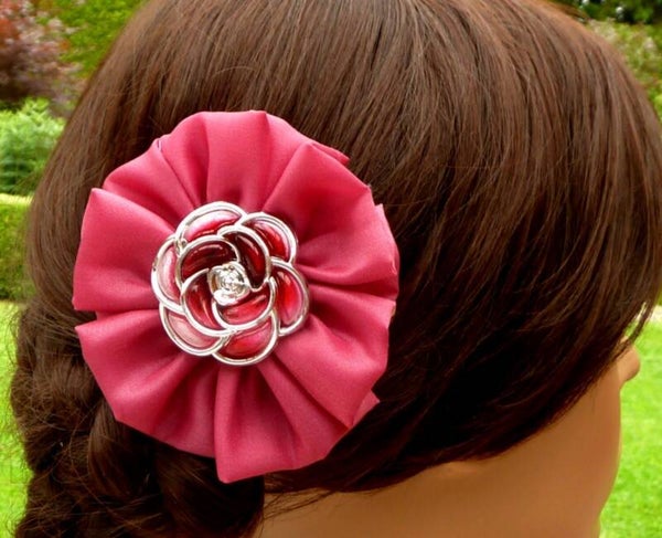 Blumen Haarspange in pink, festlicher Haarschmuck, Braut, Flamenco, Stoff Haarschmuck