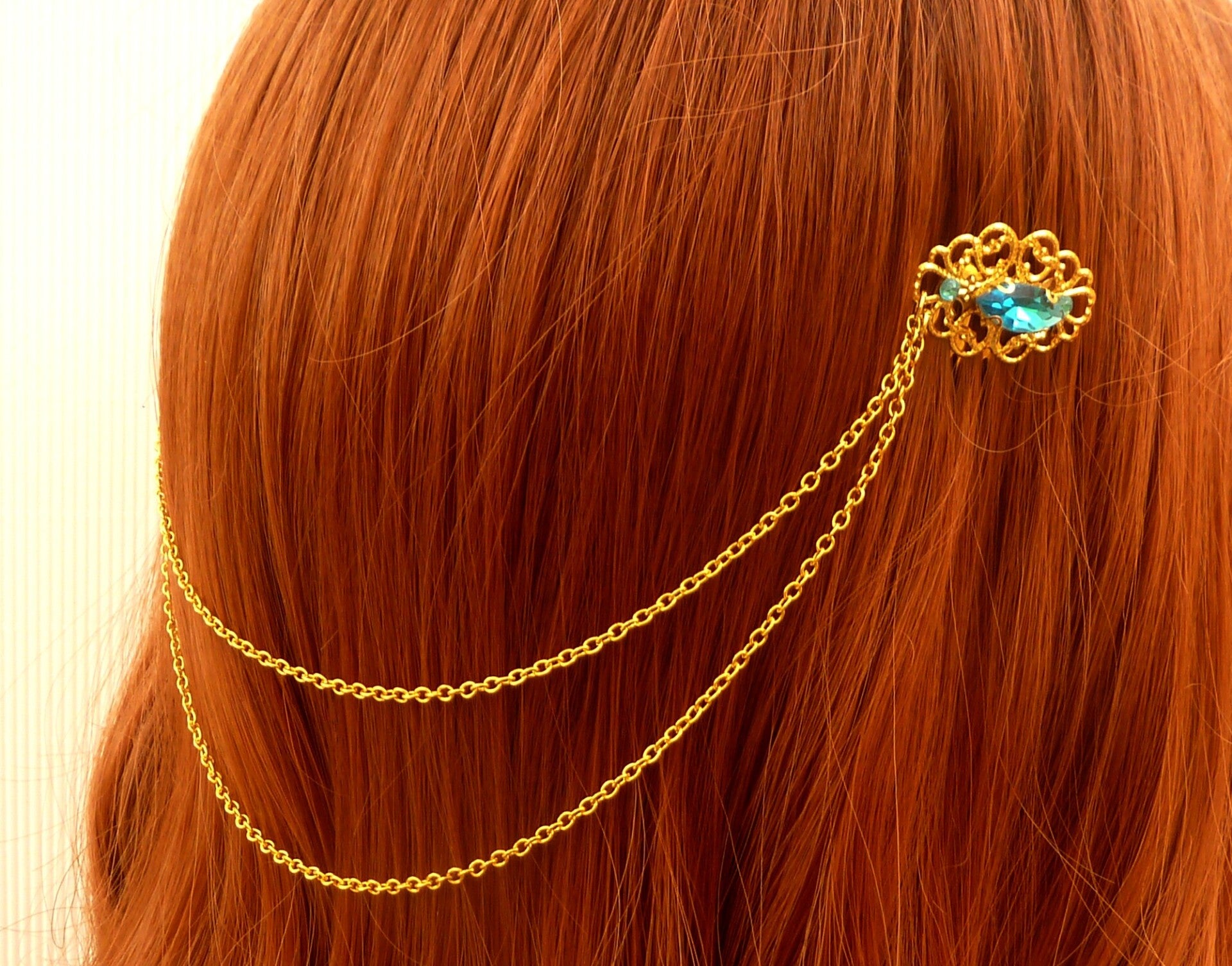 Eleganter Kopfschmuck Haarschmuck zwei Kämme goldfarben türkisfarbene Glasjuwelen