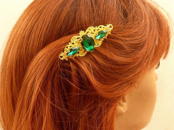 Funkelnder Haarkamm in goldfarben mit drei Glasjuwelen Braut Hochzeit Haarschmuck