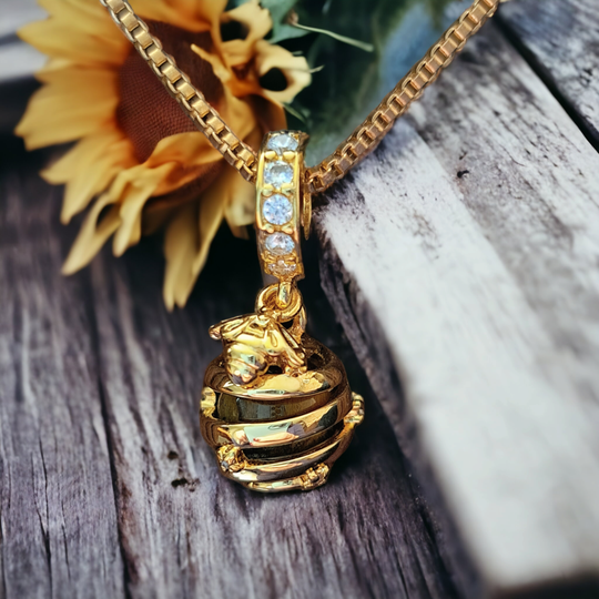 Gold plated honey bee pendant necklace