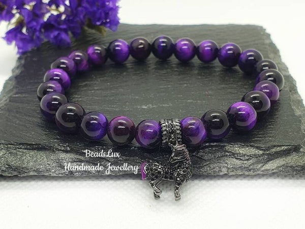 Purple tiger's eye beads bracelet