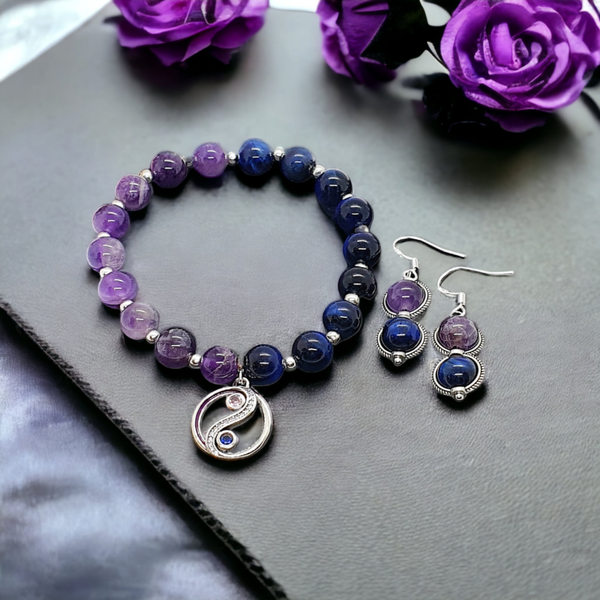 Amethyst and tiger's eye jewellery set