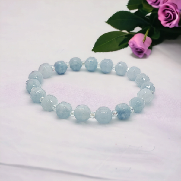 Handmade hypoallergenic aquamarine beads bracelet