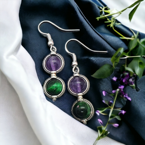 Amethyst and tiger's eye earrings