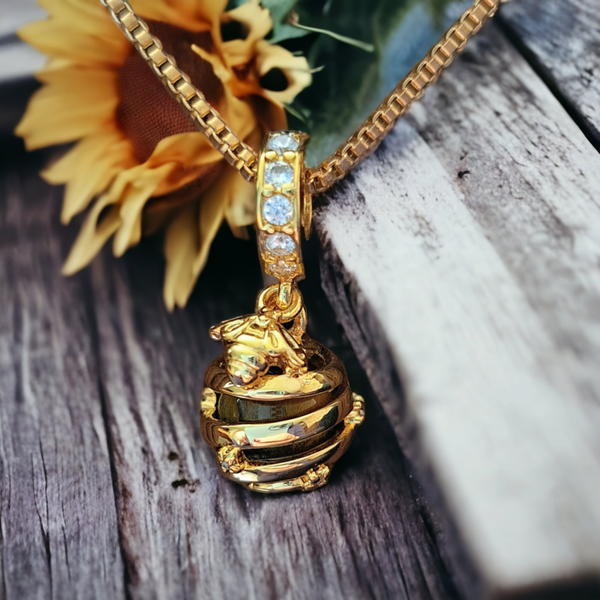 Gold plated honey bee pendant necklace