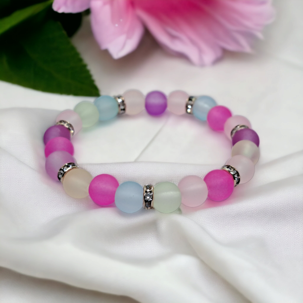 Frosted acrylic beads bracelet with sparkly rondelle spacer beads