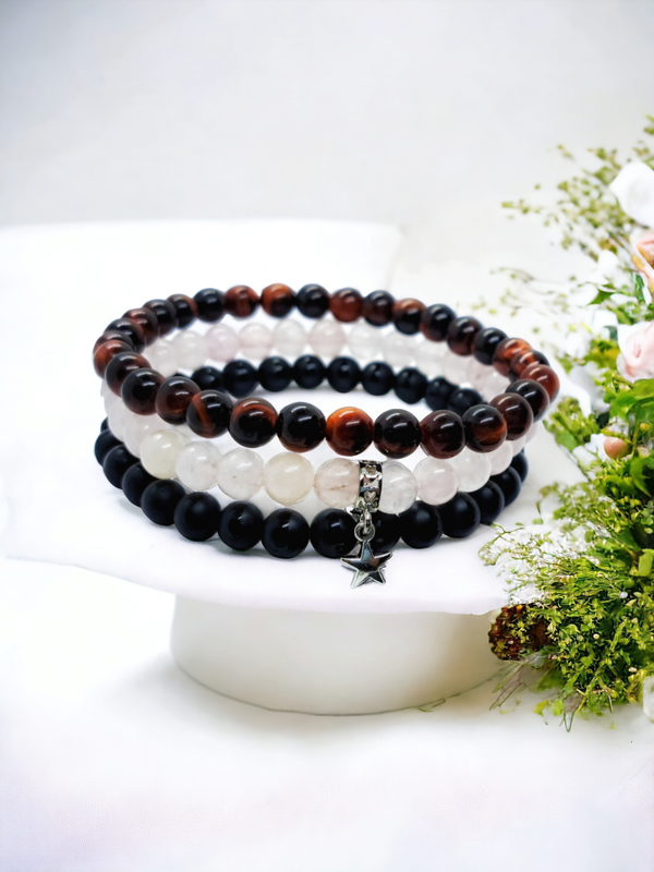 Handmade energy stackable bracelet set, wealth, love and protection stretchy beads bracelets