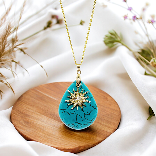 Turquoise necklace with sun charm