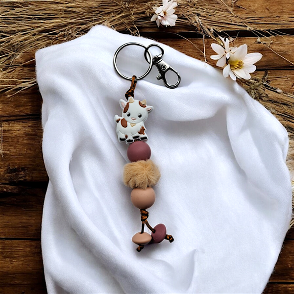 Handmade beaded keyring with baby goat charm