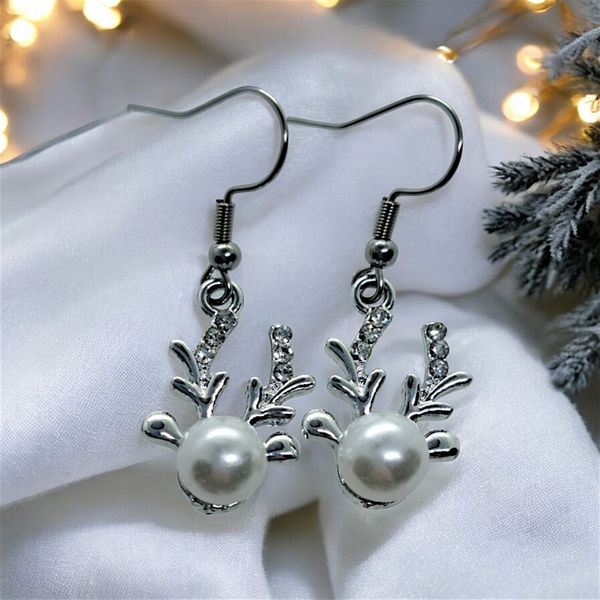 Reindeer charm drop earrings