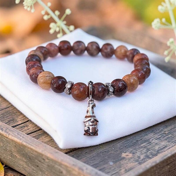 Handmade Picasso Jasper Gnome Bracelet – Sterling Silver Charm
