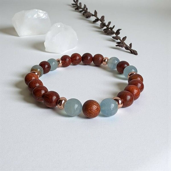 Rosewood and blue calcite beads bracelet