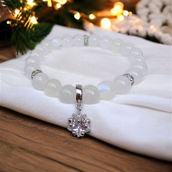 Snow Star handmade beads bracelet with sterling silver star charm