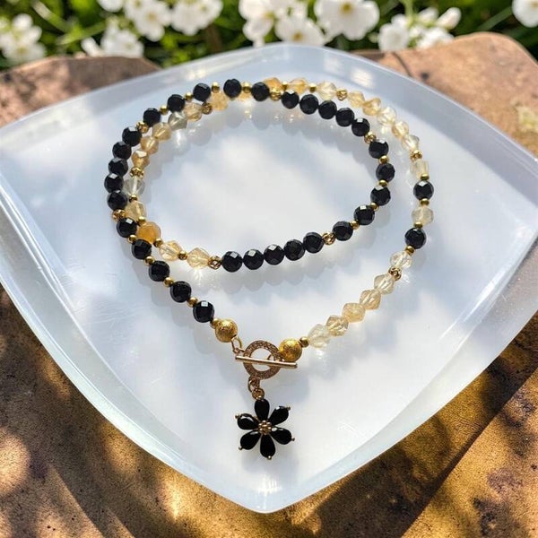 Golden Shadow — Black Tourmaline & Citrine Necklaclace