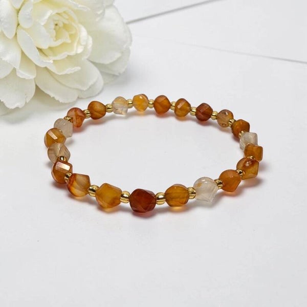 Handmade Orange Stripe Agate Bracelet with AB Crystal Spacers