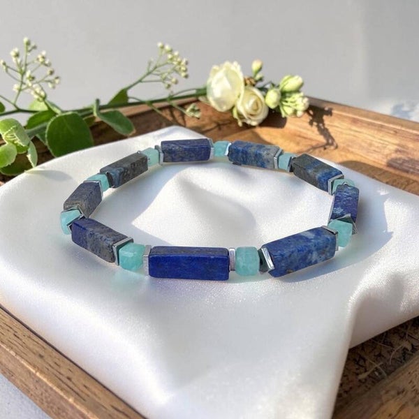 Blue Horizon II – Handmade Lapis Lazuli & Aquamarine Gemstone Bracelet