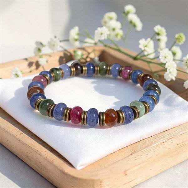 Handmade Tourmaline & Dragon Veins Agate Bracelet – Antique Bronze Spacers