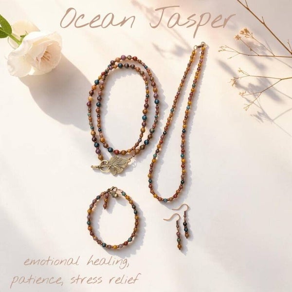 Ocean Jasper Jewellery Set – Handmade 4-Piece Natural Gemstone Collection