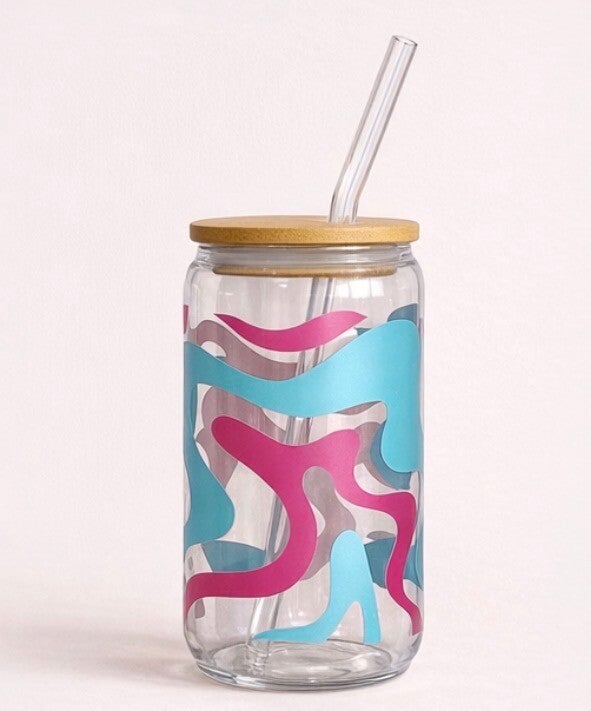 Colorful Ribbon Glass cup 16 oz.