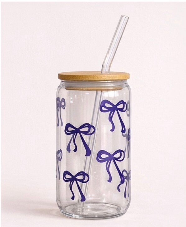 Purple Bow Glass cup 16 oz.