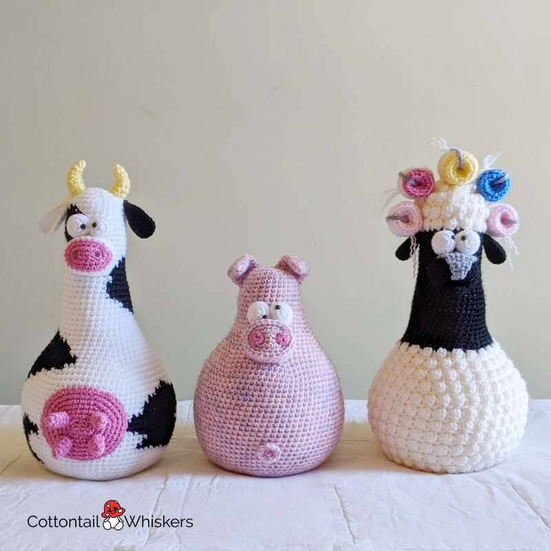 Cottontail and Whiskers cow, pig and sheep